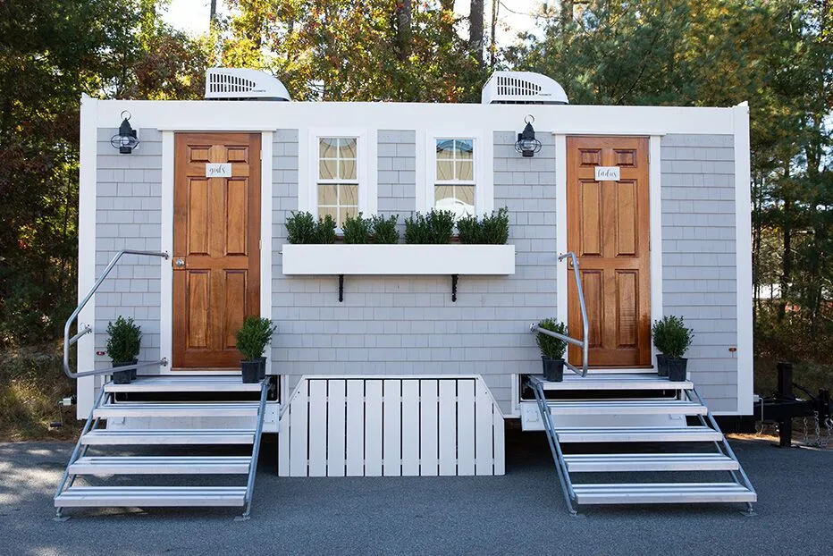 Wedding restroom units discretely staged at a venue in Walterboro, South Carolina